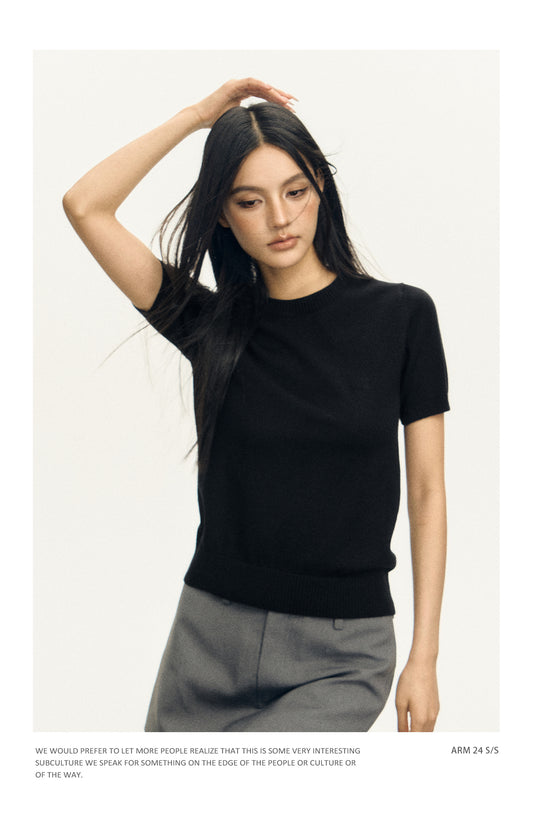 Women’s Retro Knit Crewneck T-Shirt – Solid Color Loose Summer Style