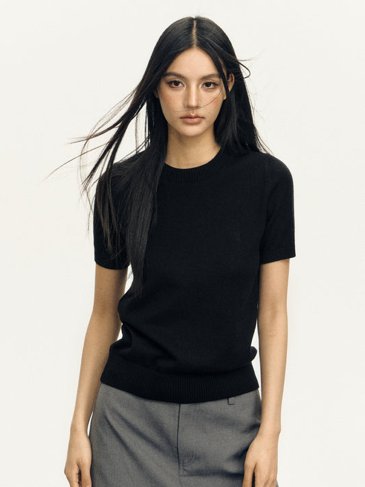 Women’s Retro Knit Crewneck T-Shirt – Solid Color Loose Summer Style