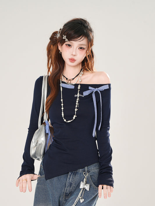 Fall Sexy Off-Shoulder Long Sleeve Shirt – Slim Fit Retro Street Style