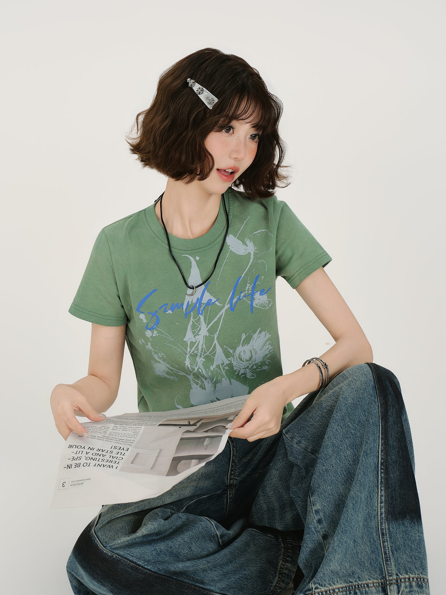 Casual Retro V-Neck Tee for Women – Sheer Loose Long Sleeve Early Autumn